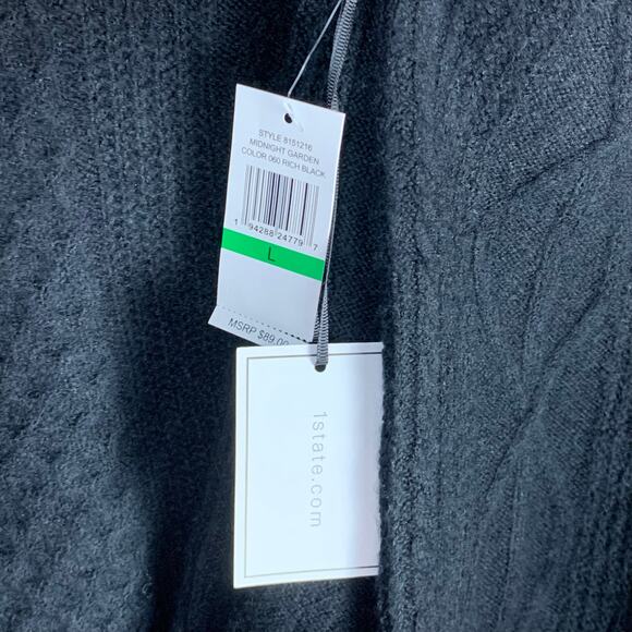 1. STATE Black Cable Knit Balloon Puff Sleeve Sweater L NWT - Picture 3 of 7